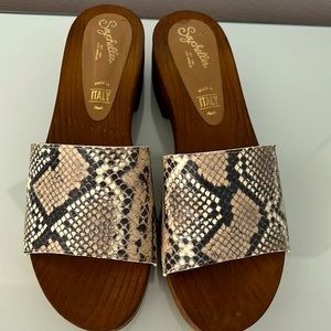 Seychelles snakeskin wood heeled sandals